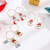 3 Pairs Simple Style Classic Style Santa Claus Bell Snowman Enamel Plating Inlay Alloy Rhinestones Gold Plated Hoop Earrings main image 2