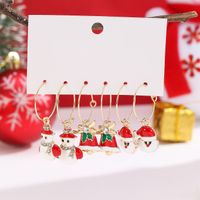 3 Pairs Simple Style Classic Style Santa Claus Bell Snowman Enamel Plating Inlay Alloy Rhinestones Gold Plated Hoop Earrings main image 3