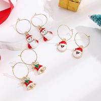 3 Pairs Simple Style Classic Style Santa Claus Bell Snowman Enamel Plating Inlay Alloy Rhinestones Gold Plated Hoop Earrings main image 4