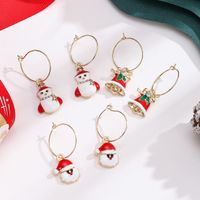3 Pairs Simple Style Classic Style Santa Claus Bell Snowman Enamel Plating Inlay Alloy Rhinestones Gold Plated Hoop Earrings main image 1