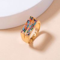 Fashion Irregular Square Double Row Color Zircon Opening Copper Ring sku image 14
