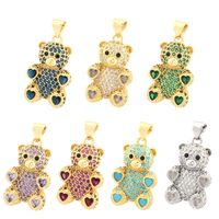 Romantic Simple Style Bear Heart Shape Copper Plating Inlay Zircon 18k Gold Plated Charms main image 3