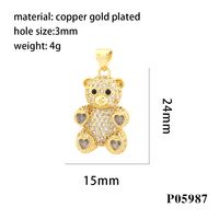 Romantic Simple Style Bear Heart Shape Copper Plating Inlay Zircon 18k Gold Plated Charms sku image 2