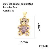 Romantic Simple Style Bear Heart Shape Copper Plating Inlay Zircon 18k Gold Plated Charms sku image 4