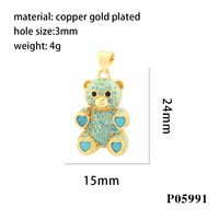 Romantic Simple Style Bear Heart Shape Copper Plating Inlay Zircon 18k Gold Plated Charms sku image 6