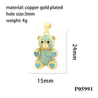 Romantic Simple Style Bear Heart Shape Copper Plating Inlay Zircon 18k Gold Plated Charms main image 10