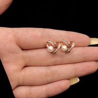 1 Pair Sweet Solid Color Plating Inlay Sterling Silver Artificial Pearls Zircon Ear Studs main image 3