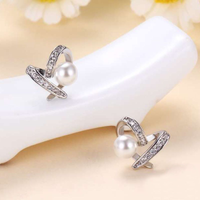 1 Pair Sweet Solid Color Plating Inlay Sterling Silver Artificial Pearls Zircon Ear Studs main image 1