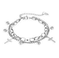 Fashion Titanium Steel Double Layer Ladies Cross Round Bead Pendant Bracelet Wholesale sku image 1