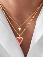 Wholesale Jewelry Elegant Retro Heart Shape Iron Copper Zircon Inlay Pendant Necklace sku image 1