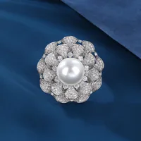 Élégant Dame Brillant Géométrique Le Cuivre Placage Incruster Perle Zircon Or Blanc Plaqué Anneaux sku image 3