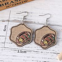 1 Pair Retro Color Block Printing Wood Drop Earrings main image 5