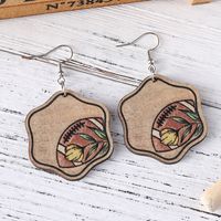 1 Pair Retro Color Block Printing Wood Drop Earrings main image 2