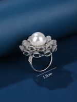 Elegant Lady Shiny Geometric Copper Plating Inlay Pearl Zircon White Gold Plated Rings main image 3