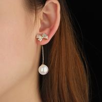 1 Pair Simple Style Classic Style Bow Knot Plating Inlay Copper Zircon 14k Gold Plated Drop Earrings main image 2