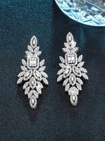 1 Pair Glam Luxurious Wedding Geometric Plating Inlay Brass Zircon White Gold Plated Drop Earrings main image 3