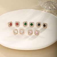 1 Pair Xuping Simple Style Streetwear Square Plating Inlay Copper Alloy Artificial Gemstones 18k Gold Plated Ear Studs main image 1