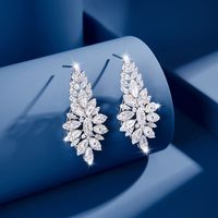 1 Paire Glamour Luxueux Mariage Géométrique Placage Incruster Laiton Zircon Or Blanc Plaqué Boucles D'oreilles main image 3