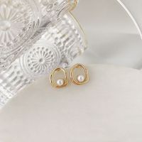 1 Pair Simple Style Classic Style Round Plating Inlay Alloy Pearl Gold Plated Ear Studs main image 1