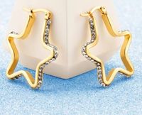 1 Pair Sweet Star Plating Inlay Stainless Steel Rhinestones Gold Plated Hoop Earrings main image 2