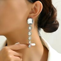1 Pair Elegant Exaggerated Oval Plating Inlay Zinc Alloy Glass Dangling Earrings main image 6