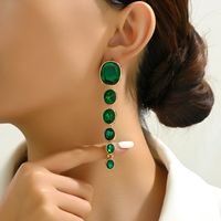 1 Pair Elegant Exaggerated Oval Plating Inlay Zinc Alloy Glass Dangling Earrings main image 4