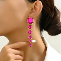 1 Pair Elegant Exaggerated Oval Plating Inlay Zinc Alloy Glass Dangling Earrings main image 3