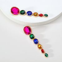 1 Pair Elegant Exaggerated Oval Plating Inlay Zinc Alloy Glass Dangling Earrings main image 8