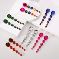 1 Pair Elegant Exaggerated Oval Plating Inlay Zinc Alloy Glass Dangling Earrings main image 2