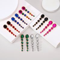 1 Pair Elegant Exaggerated Oval Plating Inlay Zinc Alloy Glass Dangling Earrings main image 9