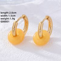 1 Pair Retro Simple Style Round Plating 304 Stainless Steel Natural Stone Gold Plated Earrings sku image 3