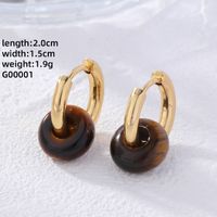 1 Pair Retro Simple Style Round Plating 304 Stainless Steel Natural Stone Gold Plated Earrings sku image 4