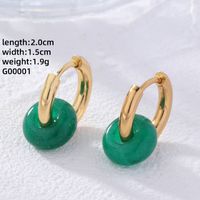 1 Pair Retro Simple Style Round Plating 304 Stainless Steel Natural Stone Gold Plated Earrings sku image 7