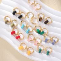 1 Pair Retro Simple Style Round Plating 304 Stainless Steel Natural Stone Gold Plated Earrings main image 6