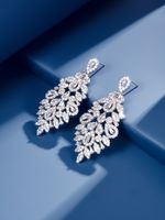 1 Pair Glam Luxurious Maple Leaf Water Droplets Flower Plating Inlay Brass Zircon White Gold Plated Drop Earrings main image 2