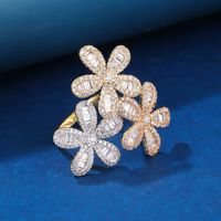 Elegant Lady Flower Copper Plating Inlay Zircon Gold Plated Open Rings sku image 1