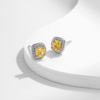 1 Pair Ig Style Elegant Geometric Color Block Plating Inlay Sterling Silver Zircon Rhodium Plated Ear Studs main image 4