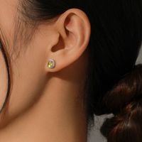 1 Pair Ig Style Elegant Geometric Color Block Plating Inlay Sterling Silver Zircon Rhodium Plated Ear Studs main image 2