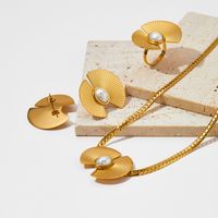Edelstahl 304 16 Karat Vergoldet Weißgold Plattiert Vergoldet Einfacher Stil Klassischer Stil Überzug Sektor Ringe Ohrringe Halskette main image 4