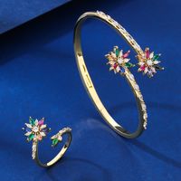 Elegant Classic Style Flower Copper Plating Inlay Zircon Gold Plated Rings Bracelets main image 1