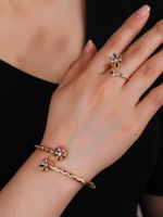 Elegant Classic Style Flower Copper Plating Inlay Zircon Gold Plated Rings Bracelets main image 2