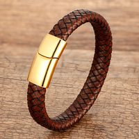 Hip Hop Retro Ronda Acero Inoxidable 316 Magnético Trenza Hombres Brazalete sku image 17