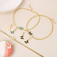 Stainless Steel Titanium Steel 18K Gold Plated Retro Enamel Butterfly Earrings Necklace main image 3