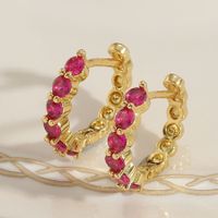 1 Pair Simple Style Color Block Plating Inlay Brass Zircon 14k Gold Plated Hoop Earrings main image 9