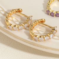 1 Pair Simple Style Color Block Plating Inlay Brass Zircon 14k Gold Plated Hoop Earrings sku image 1
