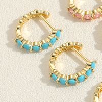1 Pair Simple Style Color Block Plating Inlay Brass Zircon 14k Gold Plated Hoop Earrings main image 7