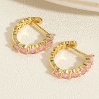 1 Pair Simple Style Color Block Plating Inlay Brass Zircon 14k Gold Plated Hoop Earrings main image 6