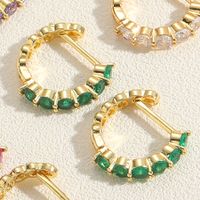 1 Pair Simple Style Color Block Plating Inlay Brass Zircon 14k Gold Plated Hoop Earrings main image 5