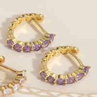 1 Pair Simple Style Color Block Plating Inlay Brass Zircon 14k Gold Plated Hoop Earrings sku image 2