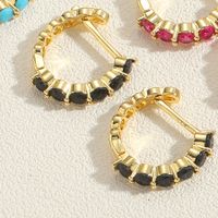 1 Pair Simple Style Color Block Plating Inlay Brass Zircon 14k Gold Plated Hoop Earrings main image 10